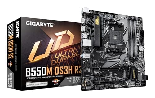 GIGABYTE B550M DS3H R2 Mainboard – AMD Ryzen 5000 Prozessoren, 5+3 Phasen VRM, bis zu 4733 MHz DDR4 (O.C.), 1x PCIe 4.0 + 1x PCIe 3.0 M.2, 1 GbE LAN, USB 3.2 Gen 1