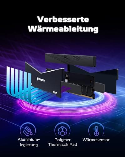 Acer Predator Pallas II DDR5 RAM 32GB (16GBx2) 6000MHz CL36 - für Intel XMP 3.0 & AMD Expo - PC Computer Gaming Arbeitsspeicher - Schwarz 32GB (16GBx2) CL36 Schwarz Bild 6