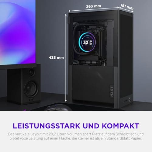 NZXT H2 Flow – Mini-ITX 20,7L High-Airflow PC-Gehäuse – Inkl. 2 x 120-mm-Lüfter Oben & PCIe 5.0-Riser Cable– 331-mm-Grafikkarte – 280-mm-Radiator – Schwarz Bild 6