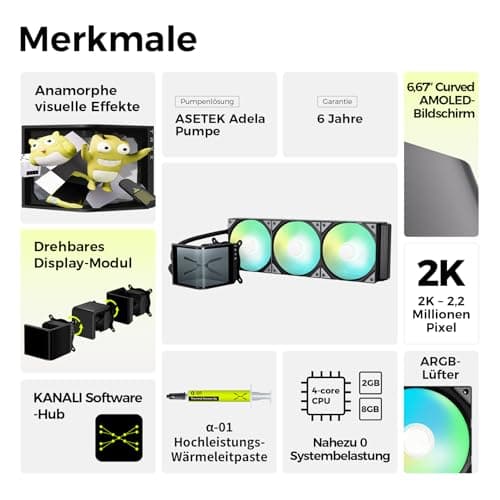 TRYX Panorama SE ARGB 360 Schwarz | 360mm AIO mit drehbarem 6,5" AMOLED Display für anamorphe 3D-Effekte, 3x RGB-Lüfter - für LGA 1851/1700/1200/115X & AM5/AM4 Bild 4