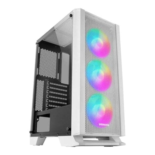 Mars Gaming MC-C Weiß, ATX PC Gehäuse, Metall-Mesh Frontplatte, Gehärtetes Glas, 3 Frontlüfter FRGB 120mm