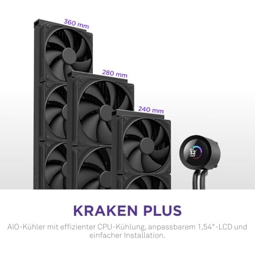 NZXT Kraken Plus 240 – AIO CPU-Flüssigkeitskühler – Anpassbares LCD-Display – Hochleistungs-Lüfter – Kompatibel mit Intel® & AMD® Sockel – Schwarz Bild 4