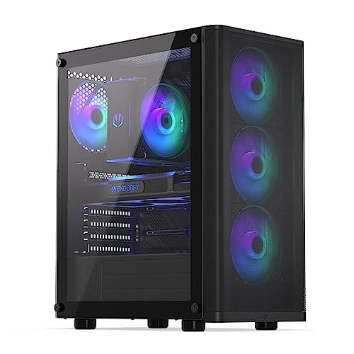 ENDORFY Ventum 200 ARGB PC-Gehäuse ATX mit Hartglas Seitenfenster | 4x Stratus 120 PWM ARGB Lüfter, PWM+ARGB Controller, Mesh Front, Radiator bis 360 mm, Schwarz