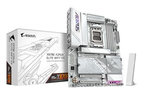 GIGABYTE X870E AORUS Elite WIFI7 Ice Mainboard – Unterstützt AMD Ryzen 9000 Prozessoren, digitales 16+2+2 Phasen VRM, bis zu 8200 MHz DDR5 (O.C.), 3X PCIe 5.0 + 1x PCIe 4.0, Wi-Fi 7, 2.5 GbE LAN