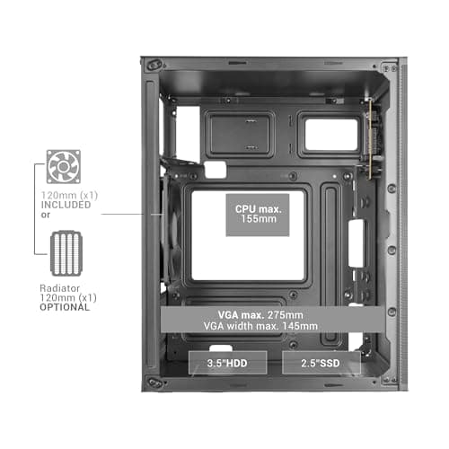 Mars Gaming MC-MESHPRO, MicroATX- und Mini-ITX-PC-Gehäuse, AirMesh Pro System, Mesh-Panels aus Japanischem Stahl, 120mm PWM FDB Rücklüfter, Unterstützung Flüssigkeitskühlungen 120mm, USB-C, Schwarz Bild 8