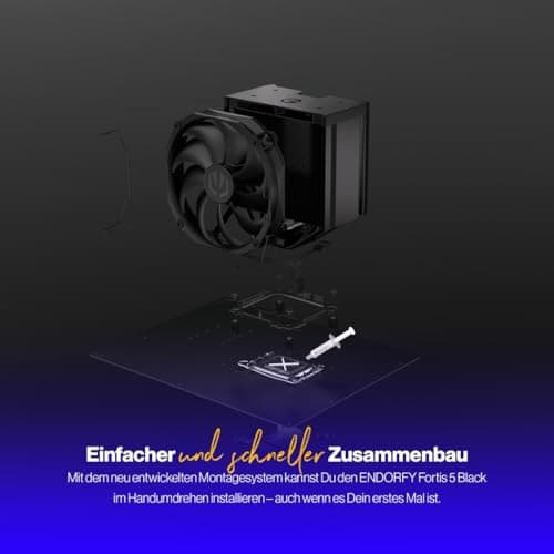 ENDORFY Fortis 5 Black CPU Kühler 140 mm PWM, schwarzer Prozessorkühler, leiser Tower Kühler, 6 Heatpipes, AM5 AM4 LGA1700 Intel AMD, 220W TDP Bild 4