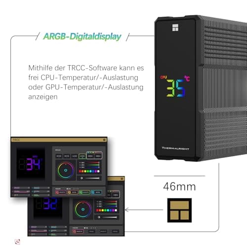 TR-Thermalright Assassin X 120 Digital ARGB Schwarzer CPU-Kühler, 4x6mm Wärmerohre,120mm ARGB-Lüfter-2000U/min, Digital Display Board Top Cover, für AM5/AM4, Intel lga1851/1700, Schwarz Bild 6