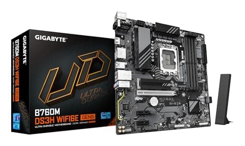 GIGABYTE B760M DS3H WIFI6E GEN5 Mainboard – Unterstützt Intel Core Prozessoren der 14. Generation, 6+2+1 Phasen Digital-VRM, bis zu 5600 MHz DDR5, 2 x PCIe 4.0 M.2, Wi-Fi 6E, 2.5 GbE LAN, USB 3.2 Gen2