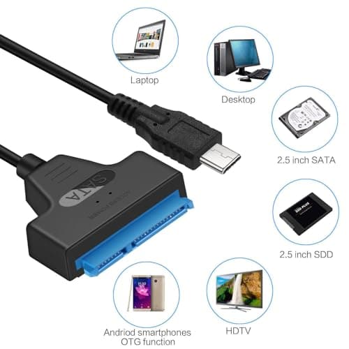 NTQinParts USB 3.1 Typ C auf SATA III HDD SSD 2,5 Zoll Festplattenadapterkabel 22-Pin UASP für Samsung 870 EVO SATA III SSD 2,5 Zoll internes Solid State Drive 250GB 500GB 1TB 2TB 4TB Bild 4