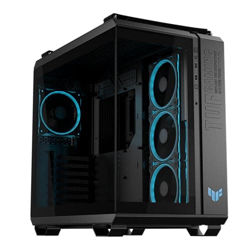 ASUS TUF GAMING GT502 Horizon TG ARGB Black modulares Zweikammer-Gehäuse (Panoramadesign, 4 vorinstallierte ARGB-Lüfter, Front Panel High-Speed USB Type-C, schwarz)