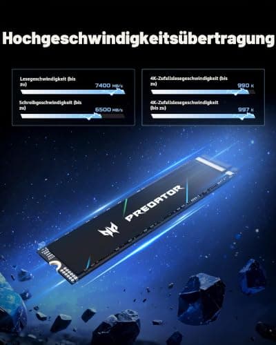 Acer Predator GM7 512GB M.2 NVMe SSD PCIe 4.0 - Lesegeschwindigkeit bis zu 7400 MB/s - Professionelle Interne Festplatte - Gaming Speicher Kompatibel mit PC, Laptop & PS5 Bild 6