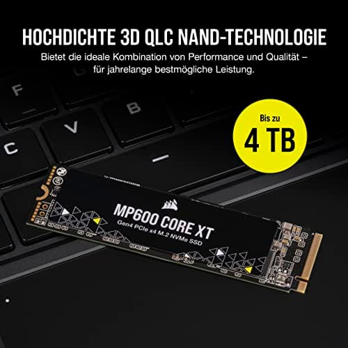 Corsair MP600 CORE XT 4TB PCIe Gen4 x4 NVMe M.2 SSD – QLC NAND Mit Hoher Dichte - M.2 2280 - DirectStorage-Kompatibel - Bis zu 5.000 MB/s - Ideal Für PCIe 4.0-Notebooks Und Desktops - Schwarz 4TB MP600 CORE XT (Gen4) Bild 8
