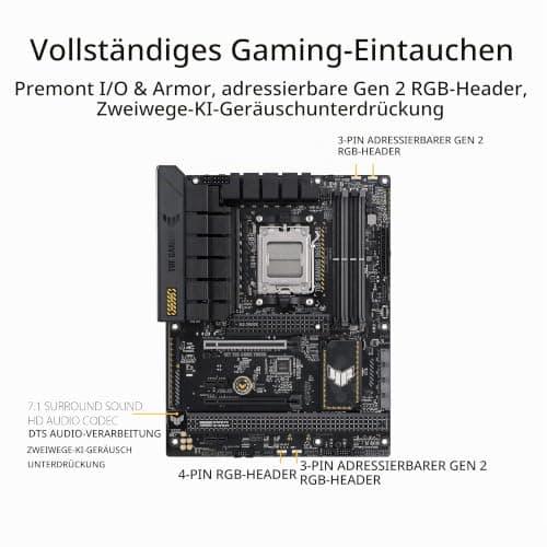 ASUS TUF Gaming B650-PLUS Mainboard Sockel AMD AM5 (Ryzen 7000, ATX, PCIe 5.0, DDR5-Speicher, 14 Power Stages, USB 3.2 Gen 2x2 Typ-C, 2.5G Ethernet, Aura Sync)+ 7 7600X Processor 4.7 GHz 32 MB L3 Box Bild 6
