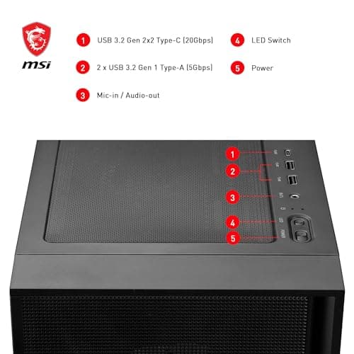 MSI MAG Forge 321R Airflow Mid-Tower PC-Gehäuse - ATX-Kapazität, RTX 40 GPU-Unterstützung, ARGB-Lüfter, magnetische Staubfilter, gehärtetes Glas, 4 ARGB-LHub, USB 3.2 Generation 2x2 Typ-C Bild 8