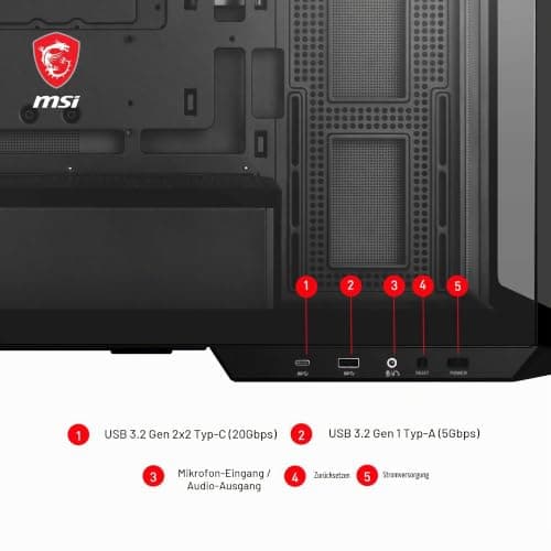 MSI MAG PANO M100L PZ ATX PC-Gehäuse, GPU-Support-Ständer, Füllstandsanzeige, Staubfilter, 33 mm Kabeldurchlass, USB Typ-C (20Gbps) Bild 8