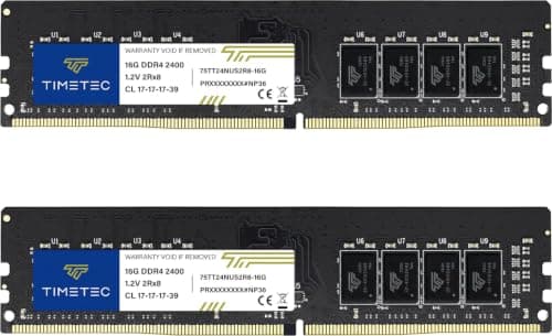 Timetec Premium 32 GB KIT (2x16 GB) DDR4 2400 MHz (PC4-2400T) PC4-19200 UDIMM für Desktop-PCs – Non-ECC Unbuffered, 288-Pin, 1,2 V, CL17 DIMM-Speichermodul Dual Rank 32GB KIT(2x16GB) Premium Bild 3