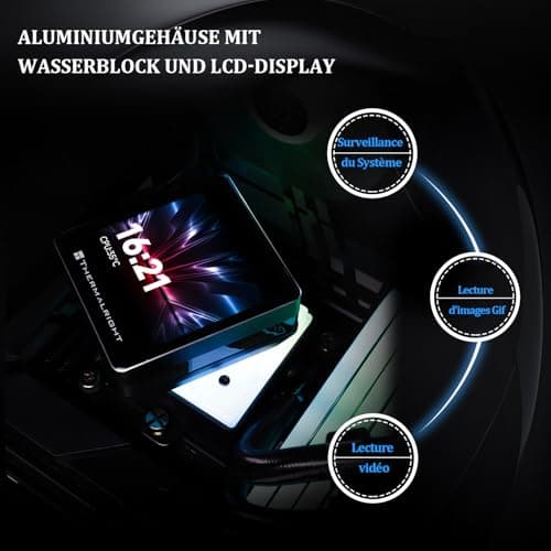 TR Grand Vision 240 ARGB Black AIO CPU Liquid Cooler, IPS LCD Screen mit 480 x 480 Auflösung, für AM5/LGA1851/1700, 3,4 Zoll (8,9 cm), magnetisch-absorbierender LCD-Bildschirm für Bilder – lackiert Bild 8