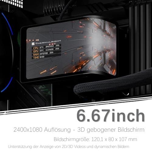 TR-Thermalright Wonder Vision 360 Turbo ARGB Black Liquid CPU Kühler, 6,67'' 3D Curved Bildschirm mit 2400x1080 Auflösung-Magnetisch, 360mm Aio Schwarz, für AM5,LGA1851/1700 Bild 6