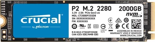 Crucial P2 2TB M.2 PCIe Gen3 NVMe Internes SSD - Bis zu 2400MB/s - CT2000P2SSD8 Bild 2