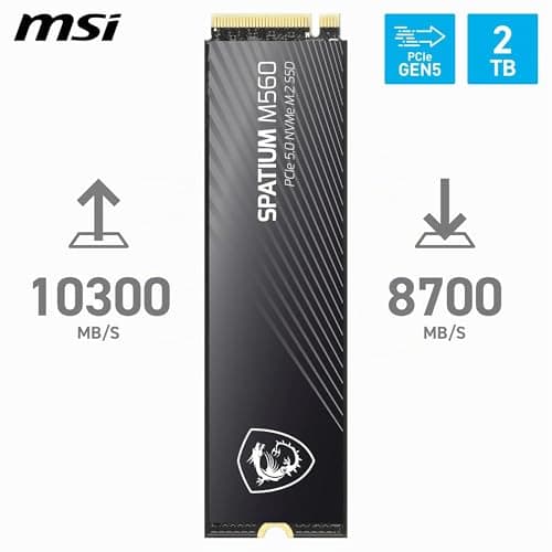 MSI SPATIUM M560 SSD 2 TB – PCIe 5.0 NVMe M.2 interne SSD, 10.300 MB/s Lesen & 8.700 MB/s Schreiben, 3D NAND, integrierte Datensicherheit, Center – 1200 TBW Bild 4