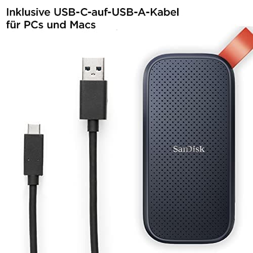 SANDISK Portable SSD 2 TB (externe SSD 2,5 Zoll, bis zu 800 MB/s Lesen, robustes Laufwerk bis zu 2 m, robuste Befestigungsschlaufe aus strapazierfähigem Gummi) Schwarz 2 TB Schwarz Bild 5