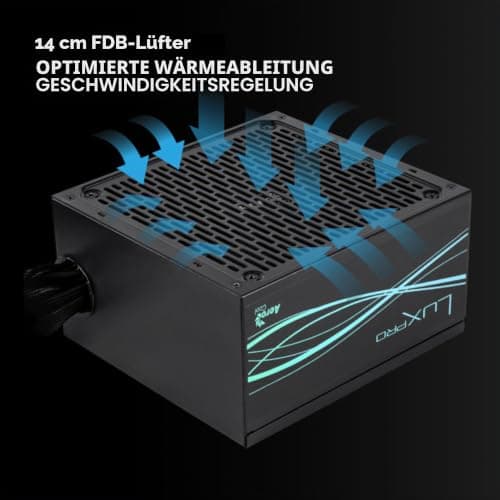 Aerocool LUXPRO550, Netzteil 550W, 80Plus Bronze 230V EU Zertifiziert, Wirkungsgrad +88%, Japanische Kondensatoren 105°C, FDB 14cm Lüfter mit APFC Technologie, 5 Jahre Garantie, Schwarz Bild 8