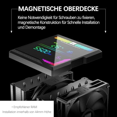 TR-Thermalright Peerless Assassin 140 Digital Black CPU-Kühler,Double Tower mit 6 Heatpipes, DualCPU Lüfter-1850U/min,Obere Abdeckung der Digitalanzeigeplatine-Magnetisch,für AM5,Intel LGA1851/1700 Bild 8