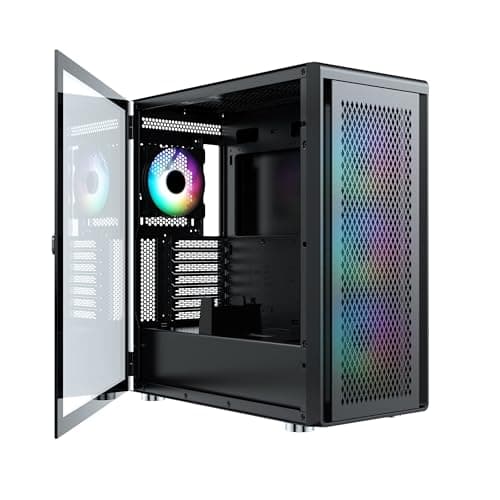 Air 100 Midi Tower PC-Gehäuse, Große Metall Mesh-Front, gehärtetes Glas-Seitenfenster, 4X 120mm A-RGB Hydro-Lager Lüfter, GPU bis 383mm, Abnehmbarer Mesh Deckel, ATX Netzteil, Schwarz Bild 6