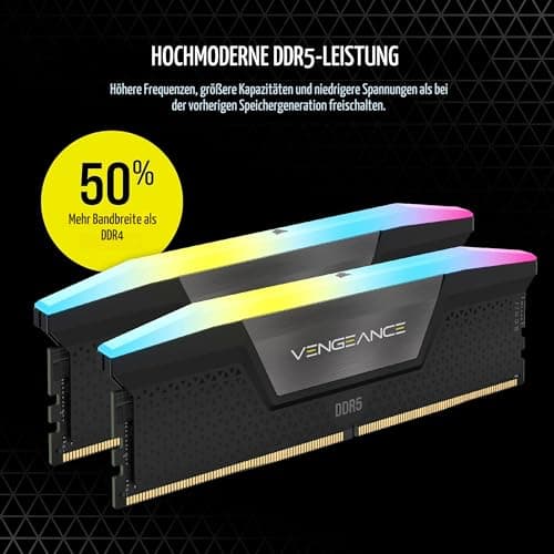 CORSAIR Vengeance RGB DDR5 RAM 64GB (2x32GB) Bis zu 5600MHz CL40 Intel XMP 3.0 Desktop-Arbeitsspeicher – Schwarz (CMH64GX5M2B5600C40) Bild 6