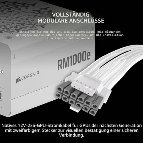 Corsair RM1000e (2025) Vollmodulares Low-Noise ATX-Netzteil mit 12V-2x6-Kabel - ATX 3.1 & PCIe 5.1 konform, Cybenetics Gold Effizienz, 105°C bewertete Kondensatoren, moderner Standby-Modus, Weiß RMe (2025) 1000 Watts weiß Bild 5