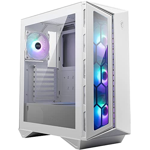 MSI MPG GUNGNIR 110R White Mid-Tower PC Gehäuse - Gehärtetes Glas, unterstützt ATX, M-ATX, Mini-ITX, 4X 120mm ARGB Lüfter Hub Controller, magnetischer Staubfilter, USB 3.2 Gen 2x2 Typ-C, Gen 1 Typ-A