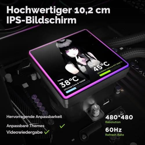 TZMRIT PF360-SE Aio Wasserkühlung 360mm mit 4'' LCD Screen Display,ARGB Infinity Mirror 2000RPM PWM Lüfter,für AM4/AM5& Intel LGA1851/1700 (BK) Black Bild 4