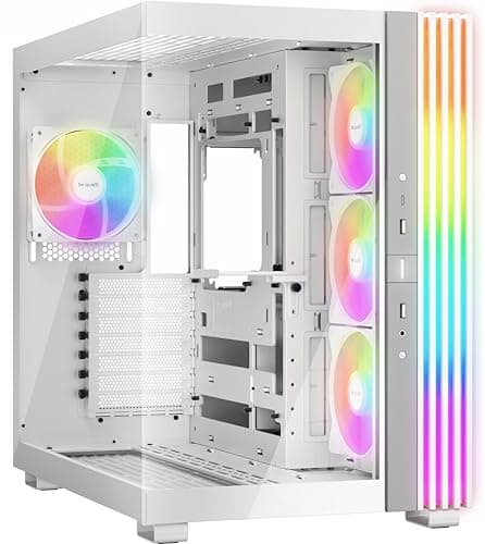 be quiet! Light Base 600 LX White PC-Gehäuse, atemberaubender Panorama-Blick, Show Case, Dual Chamber Design, massiver ARGB LED-Streifen, 4 Light Wings LX PWM Lüfter, invertiert und horizontal nutzbar