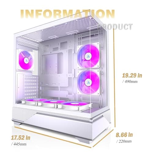 ANSAITE ATX PC-Gehäuse 6×120 mm ARGB PWM-Lüfter vorinstalliert ，Mid-Tower Gaming PC-Gehäuse, Panorama-Gehärtetes Glas Schwarz Computer-Gehäuse mit Typ-C, 360mm Radiator Unterstützung (Weiß) Bild 8