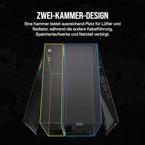 CORSAIR iCUE Link 2500X RGB gehärtetes Glas mATX Mid-Tower Dual Chamber PC Gehäuse - 2X CORSAIR RX120 RGB Lüfter im Lieferumfang enthalten - Breite Kühlflexibilität - Reverse Connection Motherboard iCUE LINK RGB 2500X Schwarz Bild 6