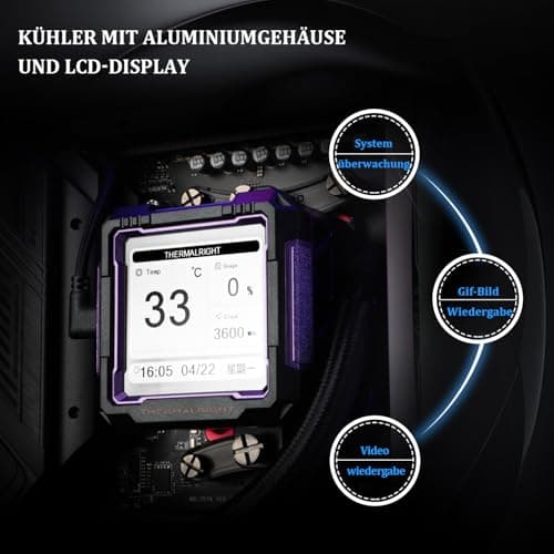 Thermalright FW PRO 360 ARGB Schwarz-360mm AIO CPU-Flüssigkeitskühler, 2.73 zoll IPS LCD-Bildschirm mit 320 * 320 Auflösung, für AM4/AM5/Intel LGA1700/1851/115X/1200 FW PRO 360 ARGB BLACK Bild 6