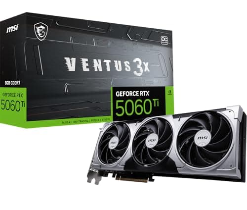 MSI Gaming RTX 5060 Ti 8G Ventus 3X OC Grafikkarte (8GB GDDR7,128-Bit, Extreme Performance:2602MHz, DisplayPort x3 2.1a, HDMI 2.1b, NVIDIA Blackwell Architecture)