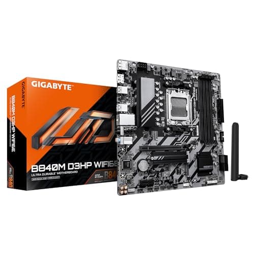 GIGABYTE B840M D3HP WIFI6E Mainboard – AMD Ryzen 9000 CPUs, 8+2+2-Phasen-VRM, bis zu 8200 MHz DDR5 (O.C.), 2× PCIe-4.0-M.2, Wi-Fi 6E, 1-GbE-LAN, USB 3.2 Gen 2