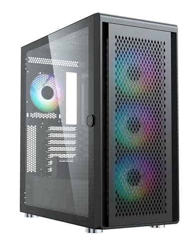Air 100 Midi Tower PC-Gehäuse, Große Metall Mesh-Front, gehärtetes Glas-Seitenfenster, 4X 120mm A-RGB Hydro-Lager Lüfter, GPU bis 383mm, Abnehmbarer Mesh Deckel, ATX Netzteil, Schwarz