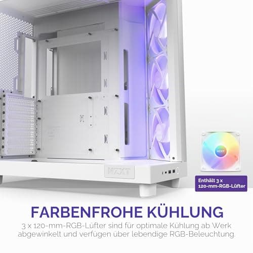 NZXT H6 Flow RGB , CC,H61FW,R1 , Kompaktes Mid,Tower Gehäuse mit zwei Kammern , Inklusive 3 x 120 mm , Lüfter RGB , Glaspaneele mit Panoramablick , Hochleistungs,Airflow,Panels , Weiß White H6 Flow RGB Bild 8