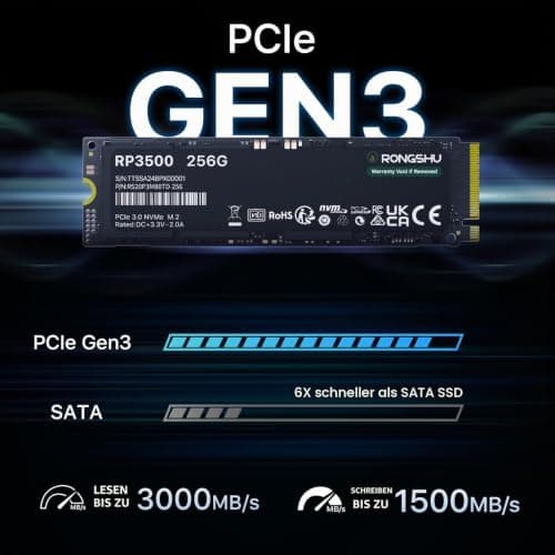 256GB NVMe SSD M.2 PCIe Gen 3×4, 3.000 MB/s Lesen, 1500MB/s Schreiben, M.2 2280 Internes Soild State Drive, SLC Cache 3D NAND TLC Kompatibel mit Laptop und PC Desktops (RP3500) Bild 4