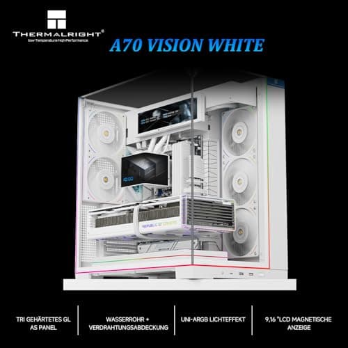 Thermalright A70 Vision Weiß PC Gehäuse mit 9,16-Zoll-Display, Panorama-Sicherheitsglas, ATX-Tower Unterstützt ATX-Mainboard/42cm-Grafikkarten,mit ARGB-Lichtleiste und verstecktem Kabelmanagement Weiß-A70 Vision White Bild 4