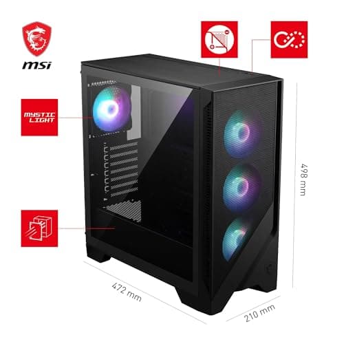 MSI MAG Forge 320R Airflow Mid-Tower PC-Gehäuse - ATX-Kapazität, RTX 40 GPU-Unterstützung, ARGB-Lüfter, magnetische Staubfilter, gehärtetes Glas, 1-6 ARGB-Steuerkarte, USB 3.2 Generation 1 Typ-A Bild 6
