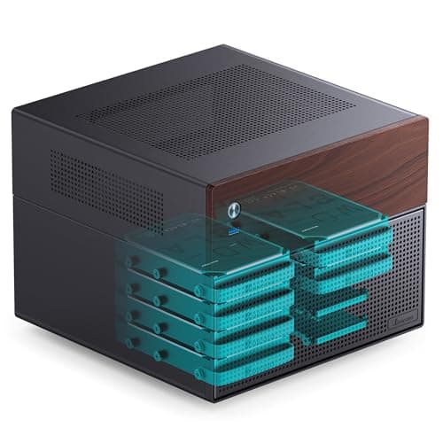 Jonsbo N4 NAS Gehäuse Schwarz – Kompaktes Micro-ATX Case für DIY-NAS, Platz für 6X 3,5" & 2X 2,5" HDDs, 4 Low-Profile-Slots, USB-C & USB-A, Holzdesign Bild 4