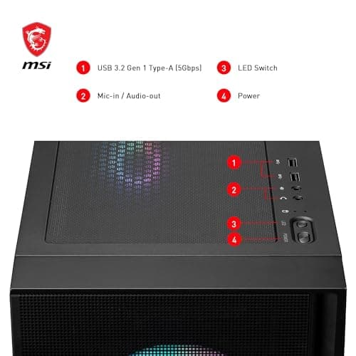 MSI MAG Forge 320R Airflow Mid-Tower PC-Gehäuse - ATX-Kapazität, RTX 40 GPU-Unterstützung, ARGB-Lüfter, magnetische Staubfilter, gehärtetes Glas, 1-6 ARGB-Steuerkarte, USB 3.2 Generation 1 Typ-A Bild 8