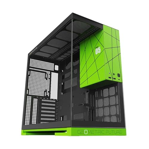 Geometric Future M5 Tempered Glass Mid Tower, E-ATX/ATX Gaming Case, 1.2mm Steel, Type C, Toolless Panels, Support 420/360 Radiator, Dual-Chamber, Black/Green, GEO-M5-BNY schwarz/grün Glass ver Bild 2