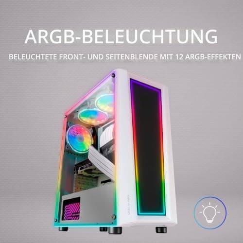 Mars Gaming MC-Art Weiß, PC Gaming ATX Gehäuse, Doppelt Zeichnbar Gehärtetes Glas, ARGB 12 Mode, 12cm Lüfter, MCARTW MC-ART ATX Weiß Bild 8