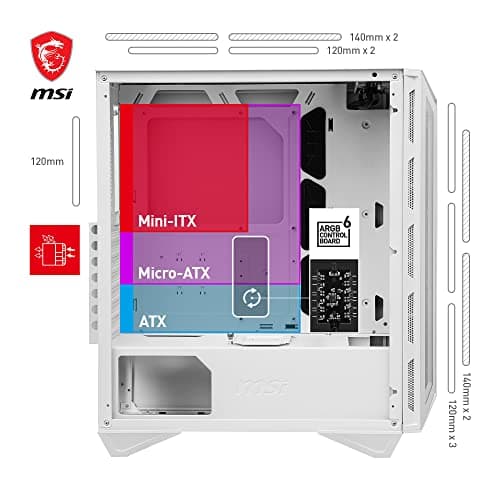 MSI MPG GUNGNIR 110R White Mid-Tower PC Gehäuse - Gehärtetes Glas, unterstützt ATX, M-ATX, Mini-ITX, 4X 120mm ARGB Lüfter Hub Controller, magnetischer Staubfilter, USB 3.2 Gen 2x2 Typ-C, Gen 1 Typ-A Bild 8