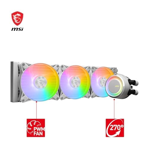 MSI MAG CORELIQUID E360 white AIO CPU Wasserkühlung - Vergrößerte Kupferkühlplatte, ARGB Blockhead, Zweikammer-Wasserblock, Split-Flow Radiator, Mystic Light - AMD & Intel Kompatibel Bild 4