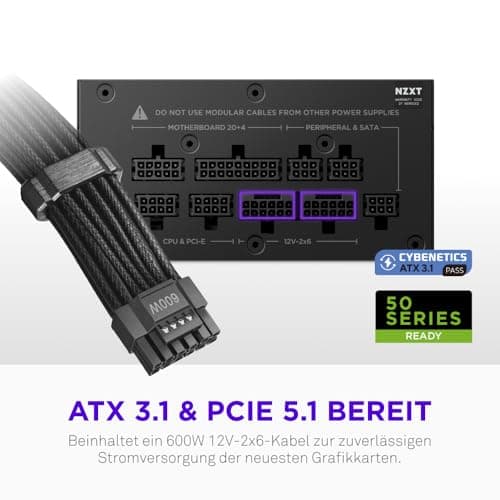 NZXT C850 SFX Gold – 850-W-SFX-ATX-3.1-Netzteil – 80 Plus Gold – Cybenetics Platinum – Vollmodular – PCIe 5.1 600 W 12 V – 2x6 – Japanische Kondensatoren – Schwarz Bild 8